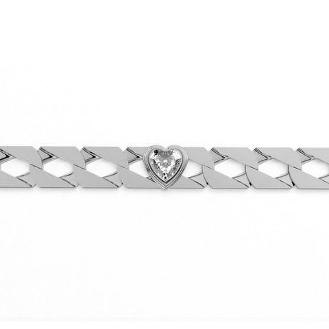 Heart White Gold Cuban Link Bracelet