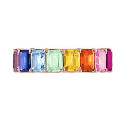 Custom Emerald Cut Rainbow Eternity Band