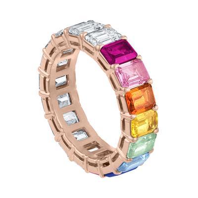 Custom Emerald Cut Rainbow Eternity Band