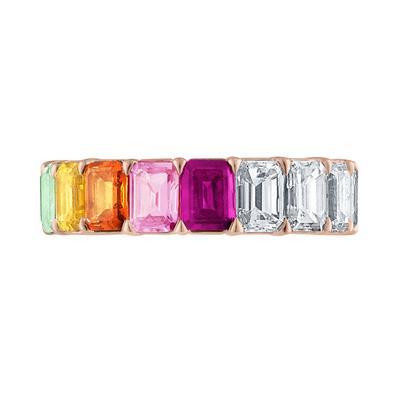 Custom Emerald Cut Rainbow Eternity Band