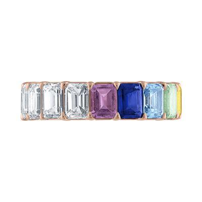 Custom Emerald Cut Rainbow Eternity Band