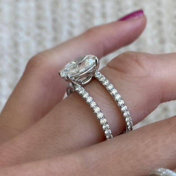 2.09 Carat Oval Cut Engagement Ring with Double Diamond Pavé