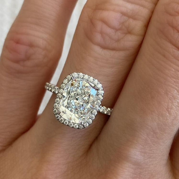 3.01 Carat Cushion Cut Engagement Ring with Pavé Halo
