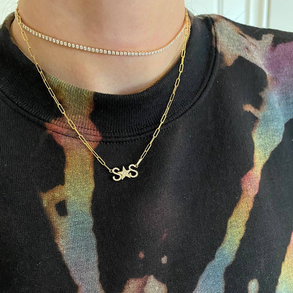 Jumbo Script Initial and Star Necklace