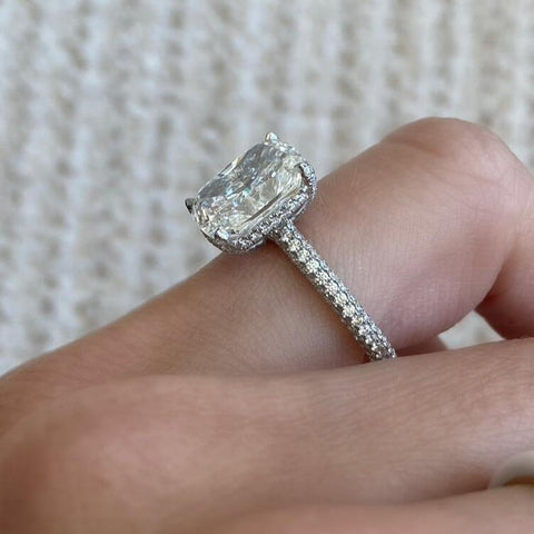4.07 Carat Cushion Cut Engagement Ring with Three Sided Diamond Pavé