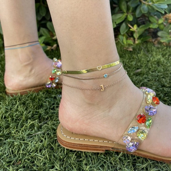 Herringbone Anklet with Pave Charms
