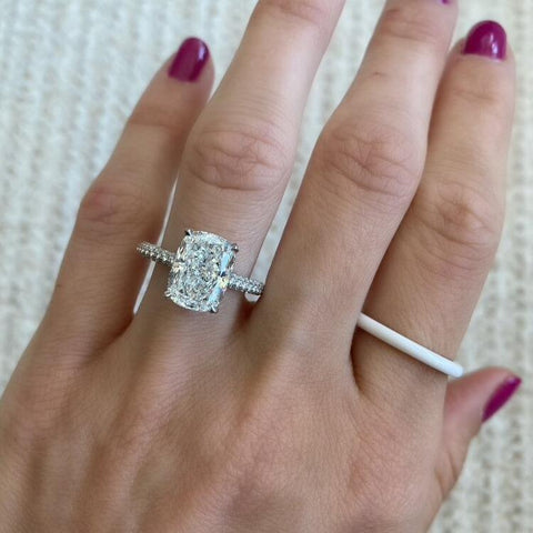 4.07 Carat Cushion Cut Engagement Ring with Three Sided Diamond Pavé