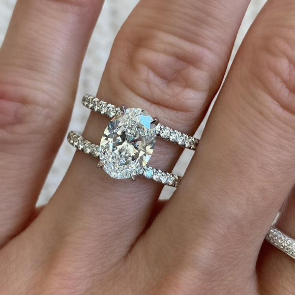 2.09 Carat Oval Cut Engagement Ring with Double Diamond Pavé