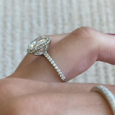 3.01 Carat Cushion Cut Engagement Ring with Pavé Halo