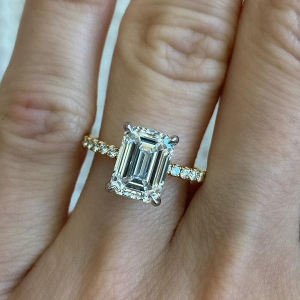 2.53 Carat Emerald Cut Engagement Ring with Diamond Pavé