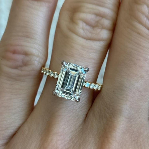 2.53 Carat Emerald Cut Engagement Ring with Diamond Pavé