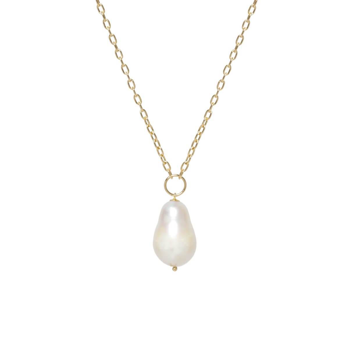 Small Square Oval Link Baroque Pearl Long Necklace