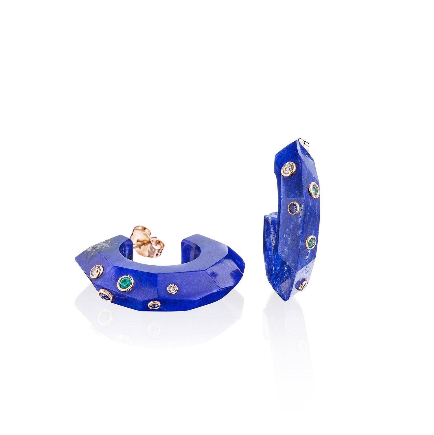 Lapis Facet Stone Hoops