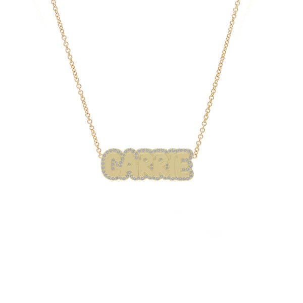 Small Bubble Name with Pave Outline Necklace