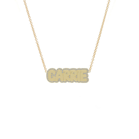 Small Bubble Name with Pave Outline Necklace
