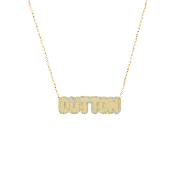 Small Bubble Name with Pave Outline Necklace