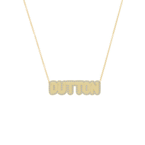 Small Bubble Name with Pave Outline Necklace