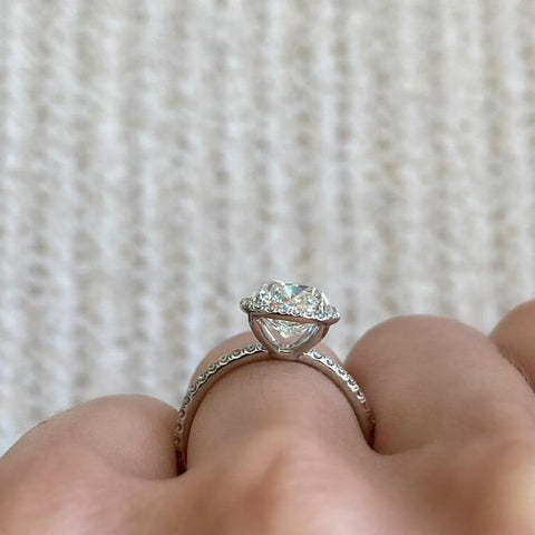 3.01 Carat Cushion Cut Engagement Ring with Pavé Halo