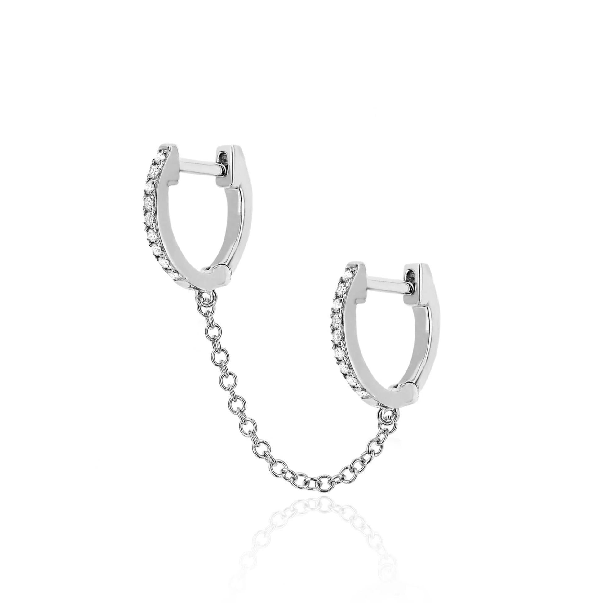 Diamond Double Huggie Chain Earring
