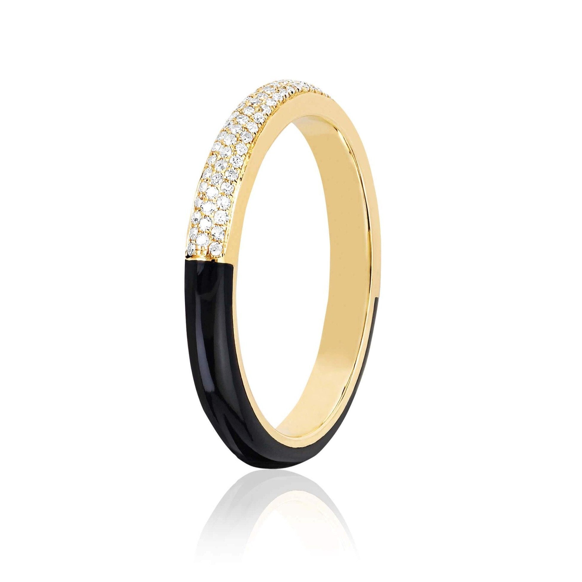 Yellow Gold Two Tone Diamond Enamel Band size 6.5