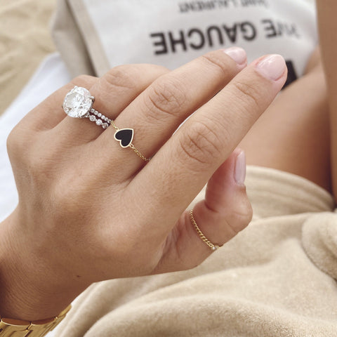 Mini Enamel Heart Chain Ring