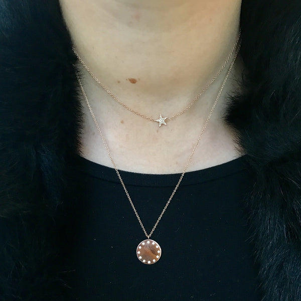 Disc Pendant with Diamond Outline