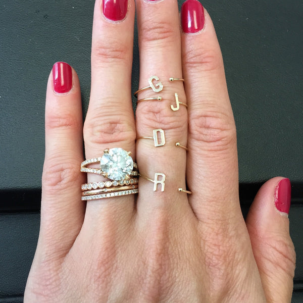 Mini Initial with Single Diamond Ring V2