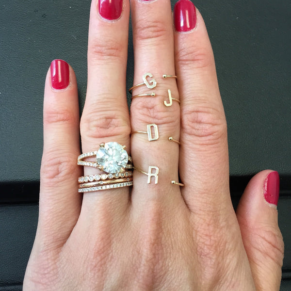 Mini Initial with Single Diamond Ring