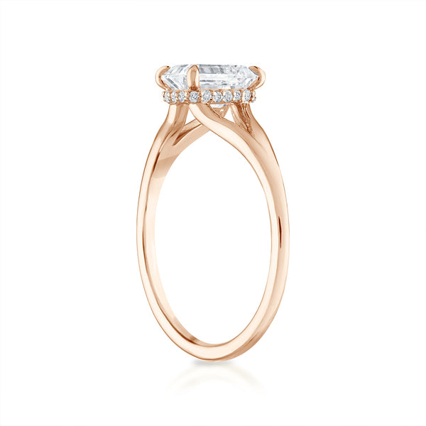 Emerald Split Shank Engagement Ring in Rose Gold
