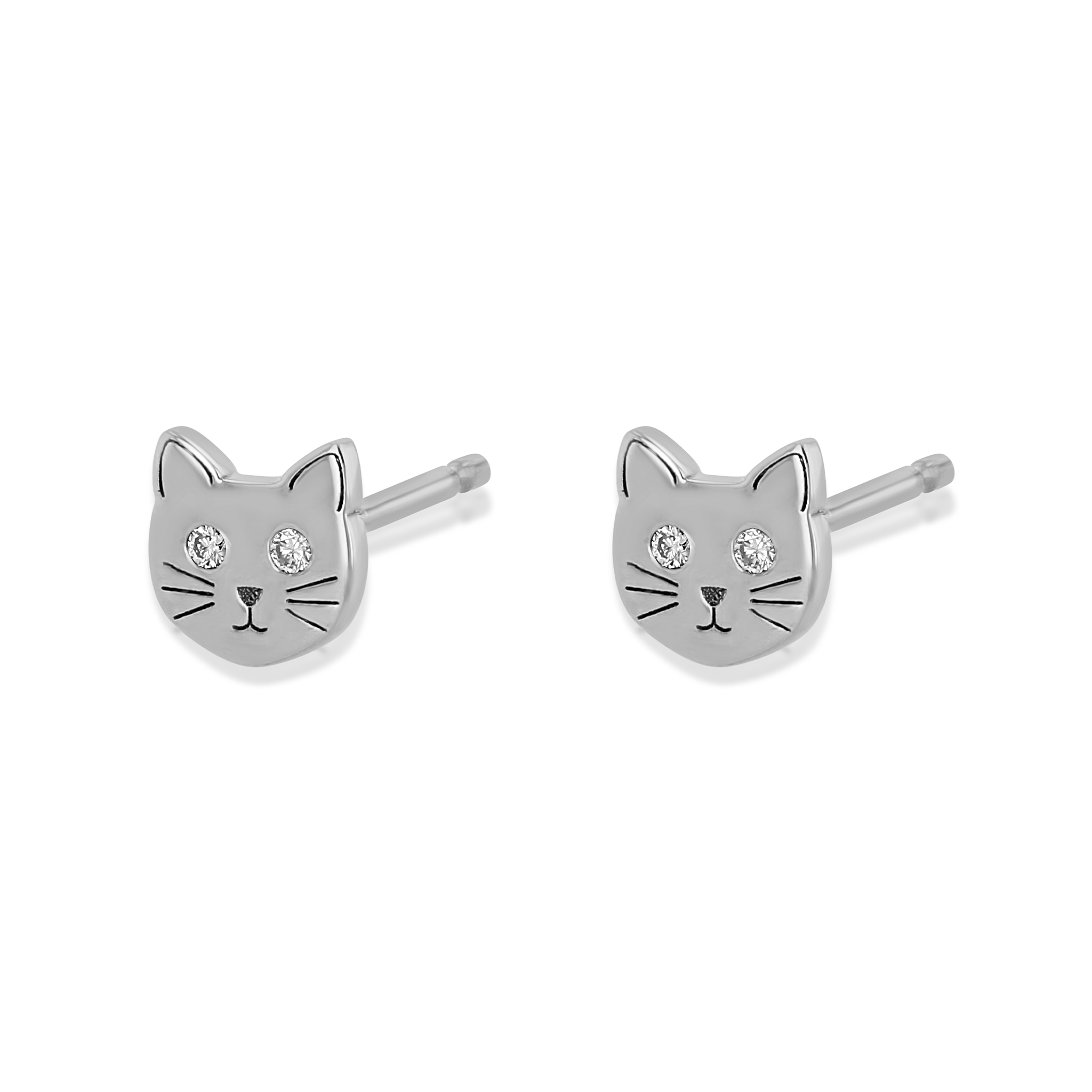 Itty Bitty Cat with Diamond Eyes Studs