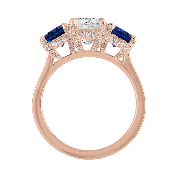 Cushion Cut Engagement Ring with Blue Sapphire Side Stones