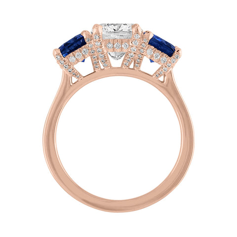 Cushion Cut Engagement Ring with Blue Sapphire Side Stones