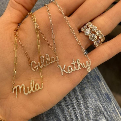 Diamond Jumbo Script Name Necklace