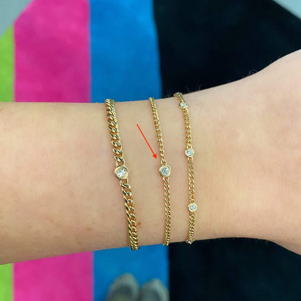 Extra Small Curb Chain Bracelet with Single Floating Diamond