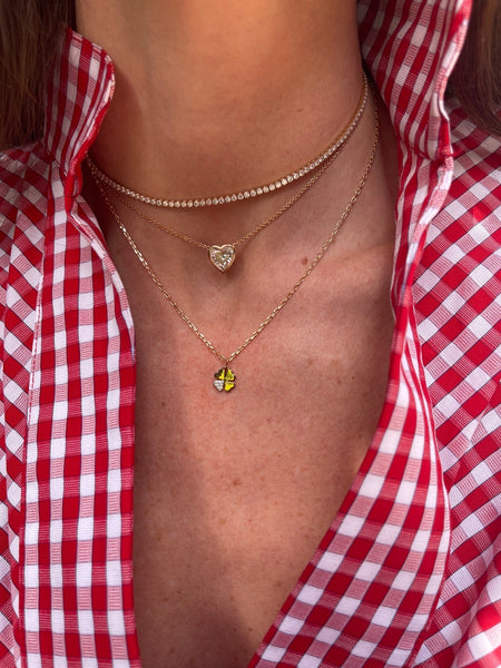 Dora Gold Mini Clover with One Diamond Leaf Necklace
