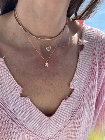 Dora Gold Mini Clover with One Diamond Leaf Necklace