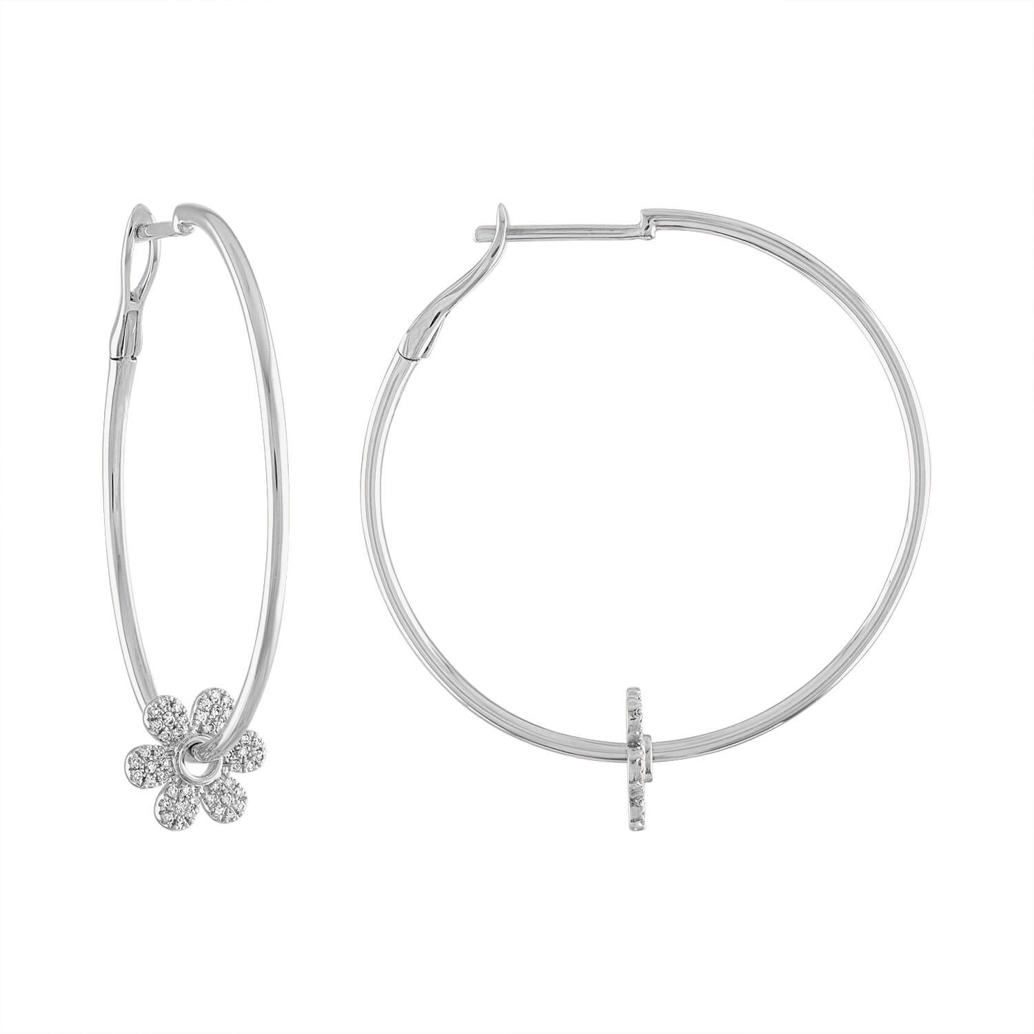 Gold Hoop with Pave Flower Charm