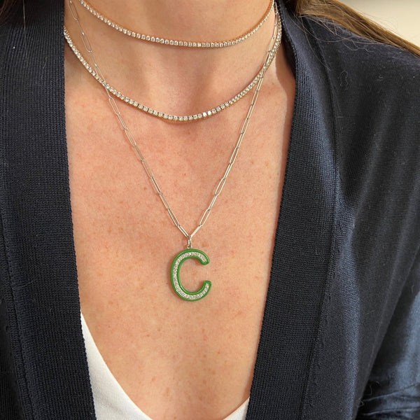 Enamel and Diamond Initial Charm