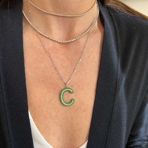 Enamel and Diamond Initial Charm