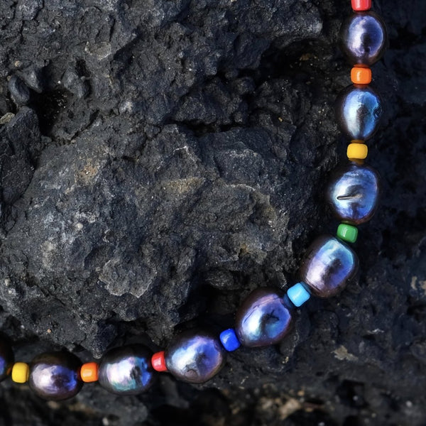Black Baroque Pearl Collar Necklace