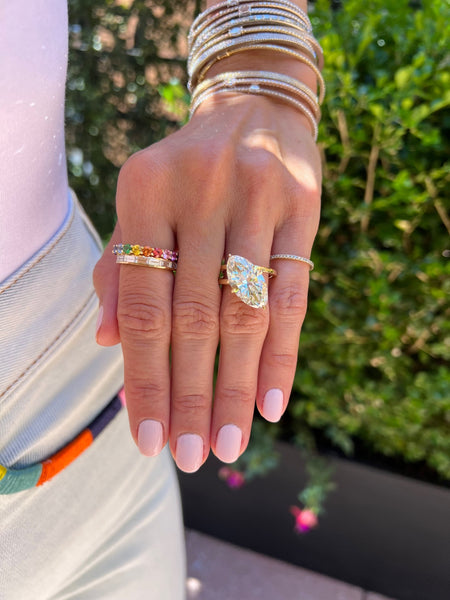 6.67ct Marquise Gold Band and a Half with Rainbow Hidden Halo Engagement Ring