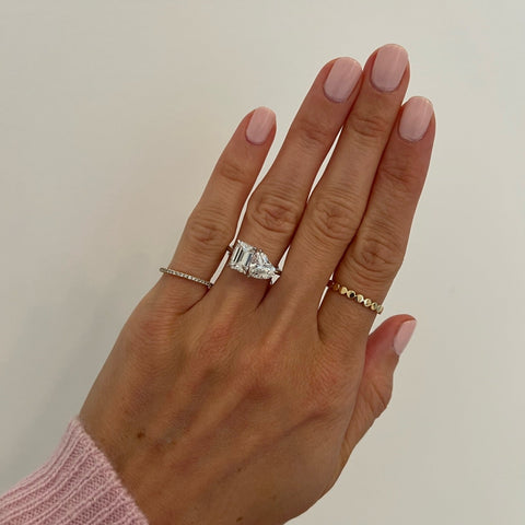3.06cttw Emerald Cut and Heart Shaped Two-Stone Engagement Ring
