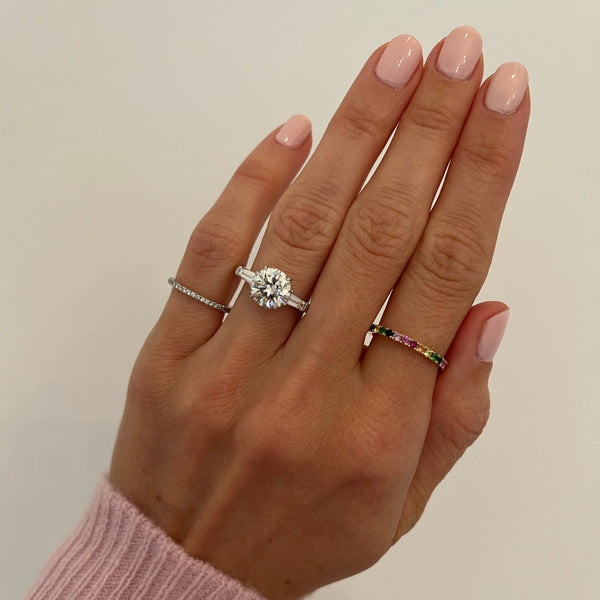 2.23ct Round Brilliant Cut with Tapered Baguette Side Stones Engagement Ring