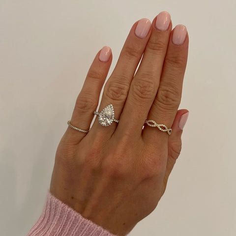 2.22ct Pear Shape with Pave Halo and Band Engagement Ring