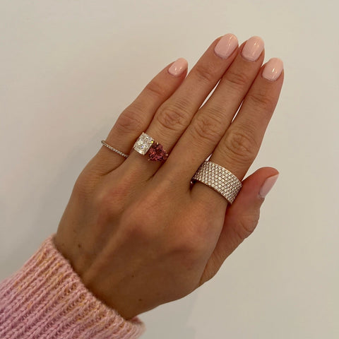 4.72cttw Elongated Cushion Cut and Pink Tourmaline Heart Shape Two-Stone Engagement Ring