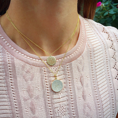 Disc Pendant with Diamond Outline