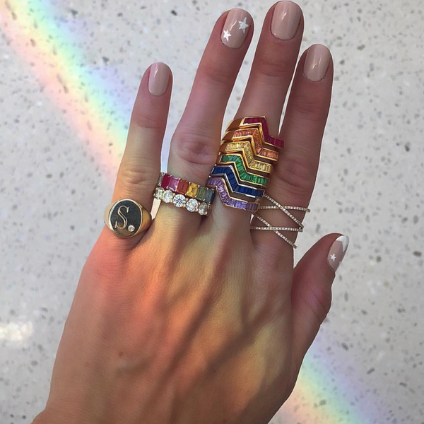 Custom Emerald Cut Rainbow Eternity Band