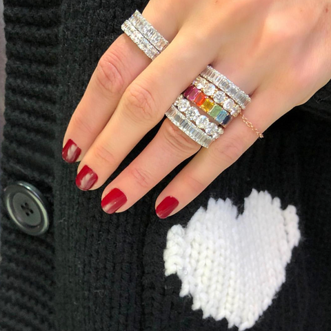 Custom Emerald Cut Rainbow Eternity Band