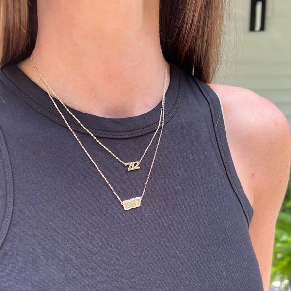 Extra Small Bubble Numbers with Pave Outline Necklace