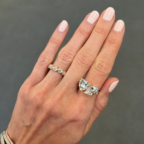 White Topaz Heart and Pear Ring